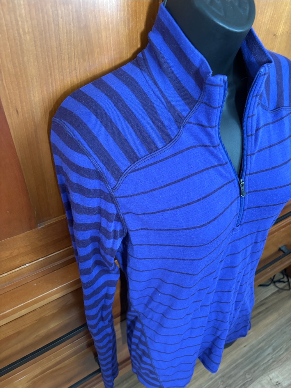 Smartwool Women's Half-Zip Striped Sweater - Royal Blue & purple merino wool - Picture 2 of 8